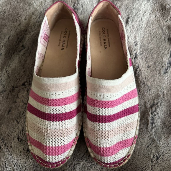 Pink White Striped Cole Haan Cloudfeel Grand Espadrille Sandal Shoes Size 8.5 - Picture 1 of 8